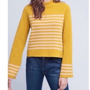 Moth Mustard Striped Turtleneck Sweater Size Small. 71% Rayon/29% Poly.